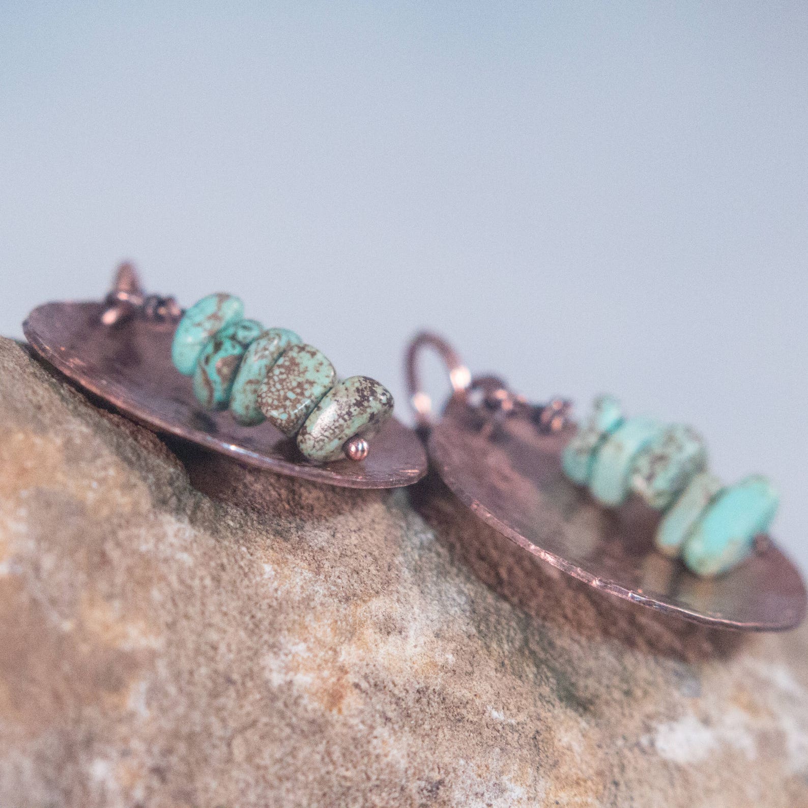 Hammered Copper Disc Earrings. Turquoise Earrings. Copper and Etsy