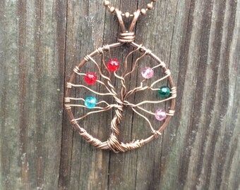 Family Tree Pendant.  Mothers day! Swarovski Crystals!  Great gift!   Available in Non Tarnish Wire, Bare Copper, Sterling, or Sterling Fill