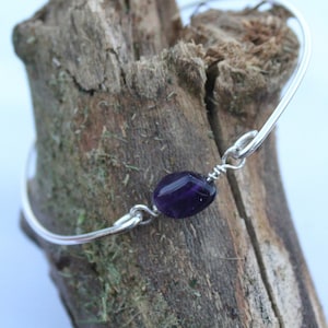 Genuine Amethyst Nugget Sterling Silver Bangle Bracelet-Great Gift!  February Birthstone