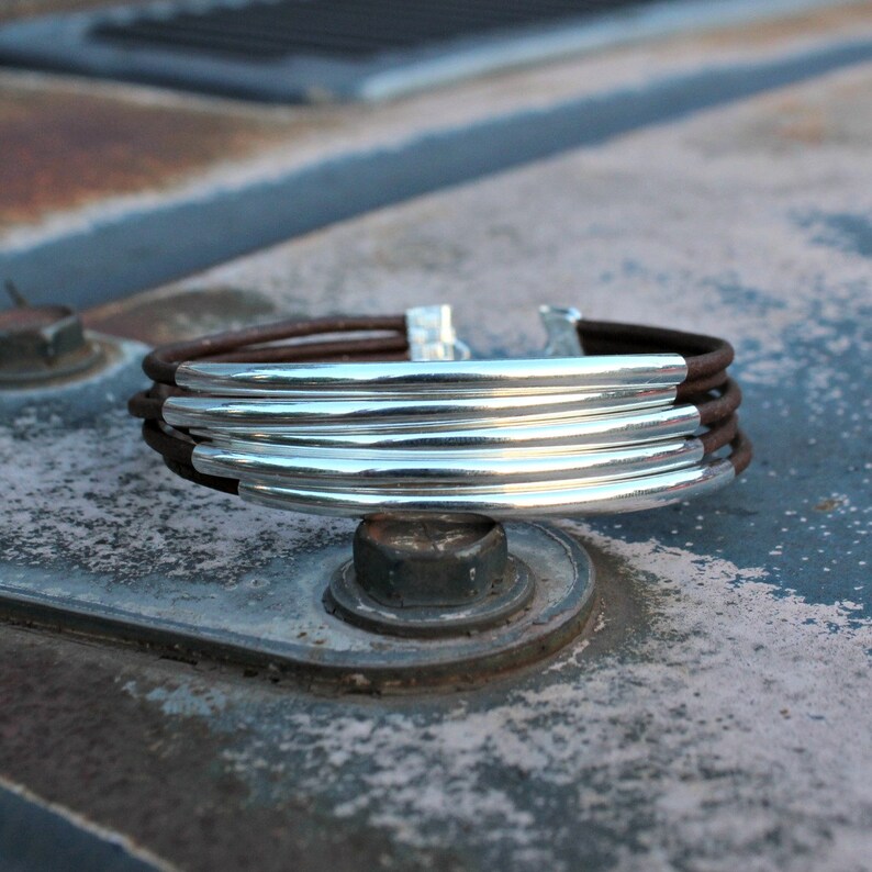 Leather Bangle Bracelet Silver and Leather Bracelet Wrap Bracelet Faux Wrap Bracelet Leather Bracelet Multi-strand Bracelet