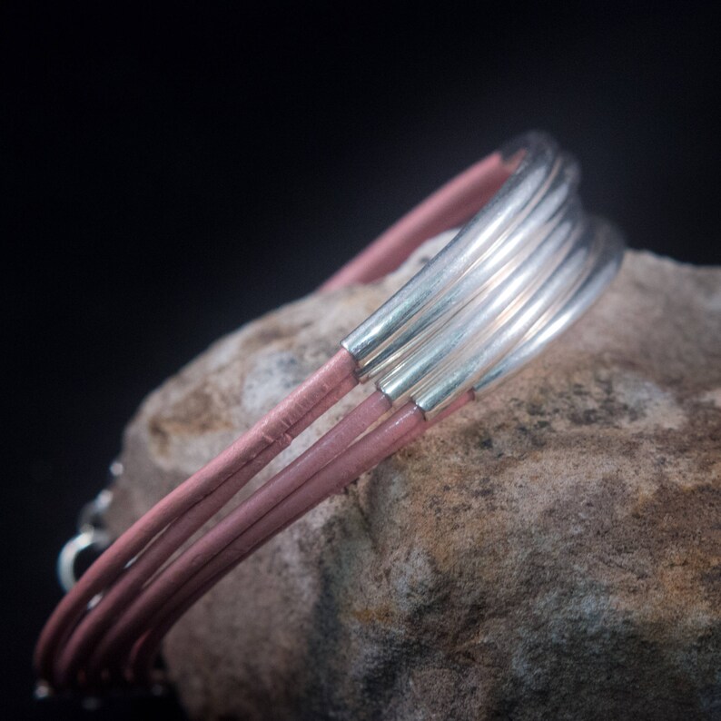 Leather Bangle Bracelet Silver and Leather Bracelet Wrap Bracelet Faux Wrap Bracelet Leather Bracelet Multi-strand Bracelet