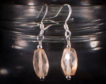 Genuine Natural Citrine and Sterling Drop Earrings.  Light Yellow Golden stone.  Champagne. Bridal Jewelry.  Wedding.  Bridesmaid Gift
