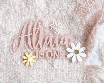 daisy party personalized flower first birthday floral boho whimsical custom cake topper