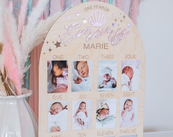 Mermaid First Birthday Milestone Sign, Under the Sea Photo Display