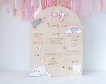 Wooden Milestone Board, Rainbow Unicorn Party Decor, First Birthday Sign