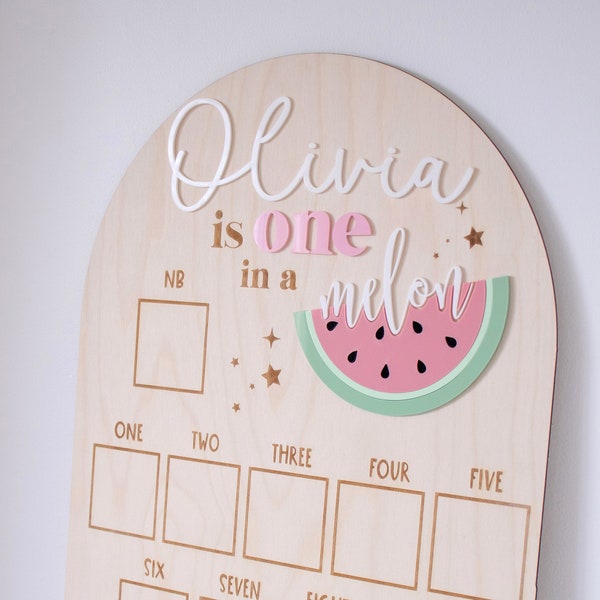milestone board, first year of baby, baby's first year, watermelon party, one in a melon, watermelon first birthday, wood milestone board