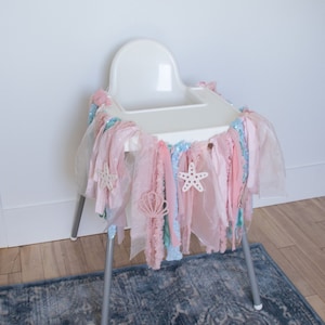 Mermaid High Chair Banner, First Birthday Garland, Boho Sequin Tulle Decoration