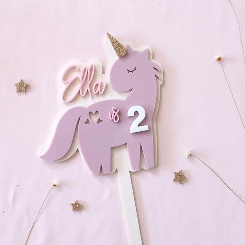 Unicorn Cake Topper, Whimsical Birthday Decor, Personalized Name and Age