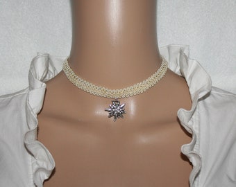 Strass-Edelweiß-Anhänger Trachtenborte Dirndl Choker Trachtenschmuck