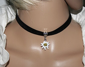 Edelweiss choker, black choker, Edelweiss flower choker alpine flower necklace, women's necklace, flower necklace, mountain flowers