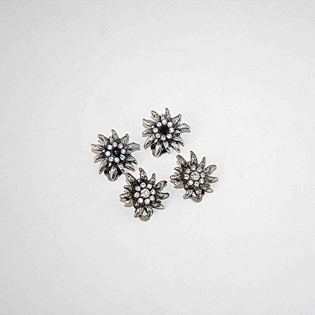 Edelweiß Rhinestone Earrings / Edelweiß Clip on Earrings / Earrings Are