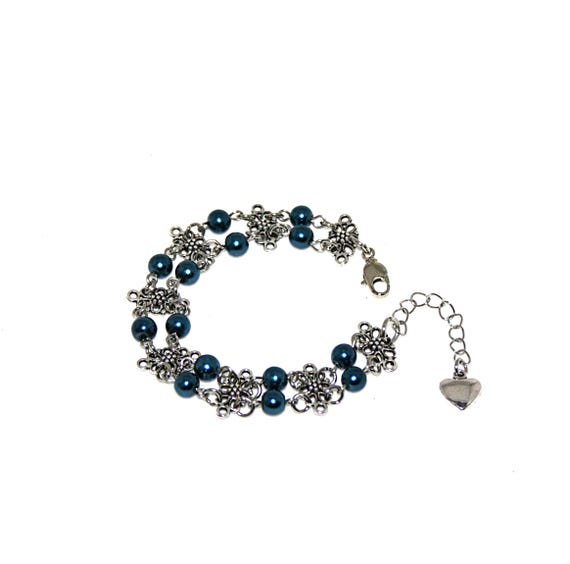Bracciale floreale con perline di vetro – Bracciale da donna con perline e ornamenti floreali – Regalo per donne e damigelle - Italia