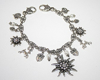 Charivari mit Edelweiss , Charivari Kette , Trachtenscmuck , Blumenmädchen , Bergblumen , Strass-Edelweiss , Trachtenhochzeit