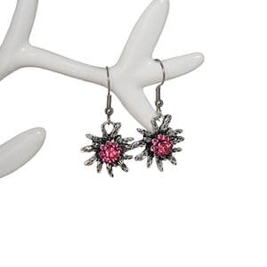 Edelweiss earrings with rhinestones / Pink or clear / a sparkling eye-catcher for every occasion / traditional costume jewelry / Oktoberfest