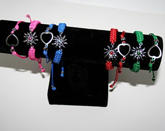 Bracelet set with edelweiss and heart simple bracelet different colors adjustable bracelet mountain friends bracelet climbing jewelry