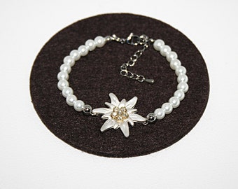 Pearl bracelet, edelweiss bracelet, mountain flowers, flower bracelet, traditional bracelet, ladies bracelet, gift for women