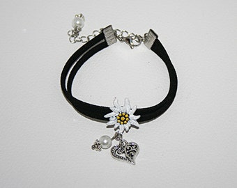 Edelweiss bracelet, bracelet with pendant, suede bracelet, mountain flower jewelry, flower bracelet, women's bracelet