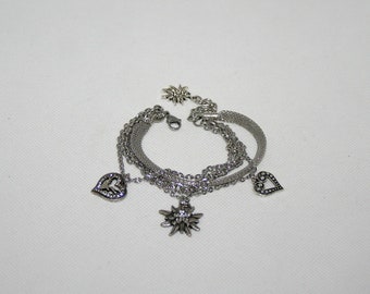 Edelweiss Armband, Trachtenarmband, Strass Herz Hirsch Anhänger