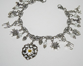 Dirndl Charivari , Charivari mit Herz , Edelweiss Charivari , Dirndl Kette mit 12 Charms , Trachtenhochzeit , Oktoberfest