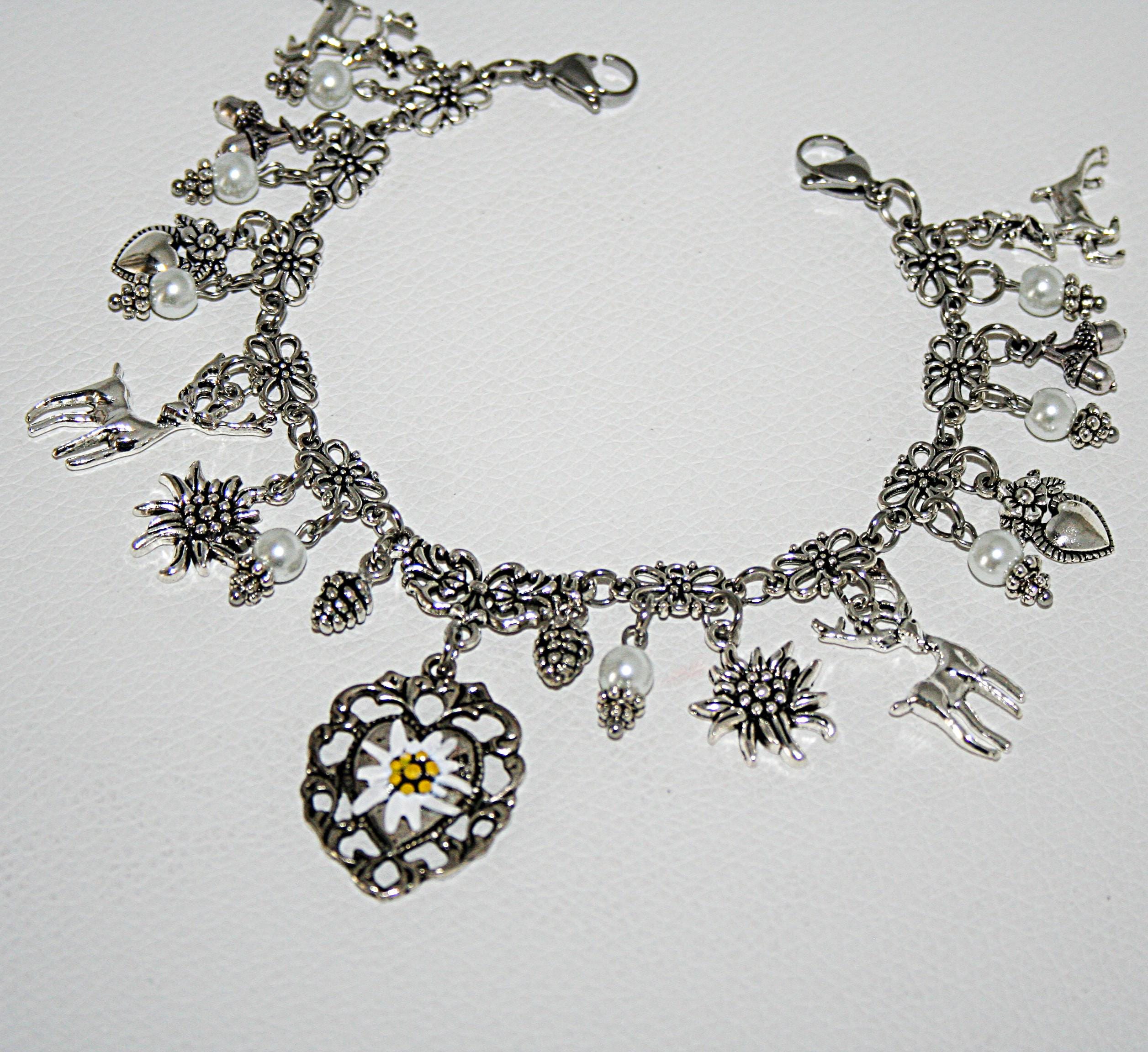 Dirndl Charivari , Charivari mit Herz , Edelweiss Charivari , Dirndl Kette mit 12 Charms , Trachtenhochzeit , Oktoberfest