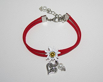 Edelweiss bracelet, bracelet with pendant, suede bracelet, mountain flower jewelry, flower bracelet, women's bracelet