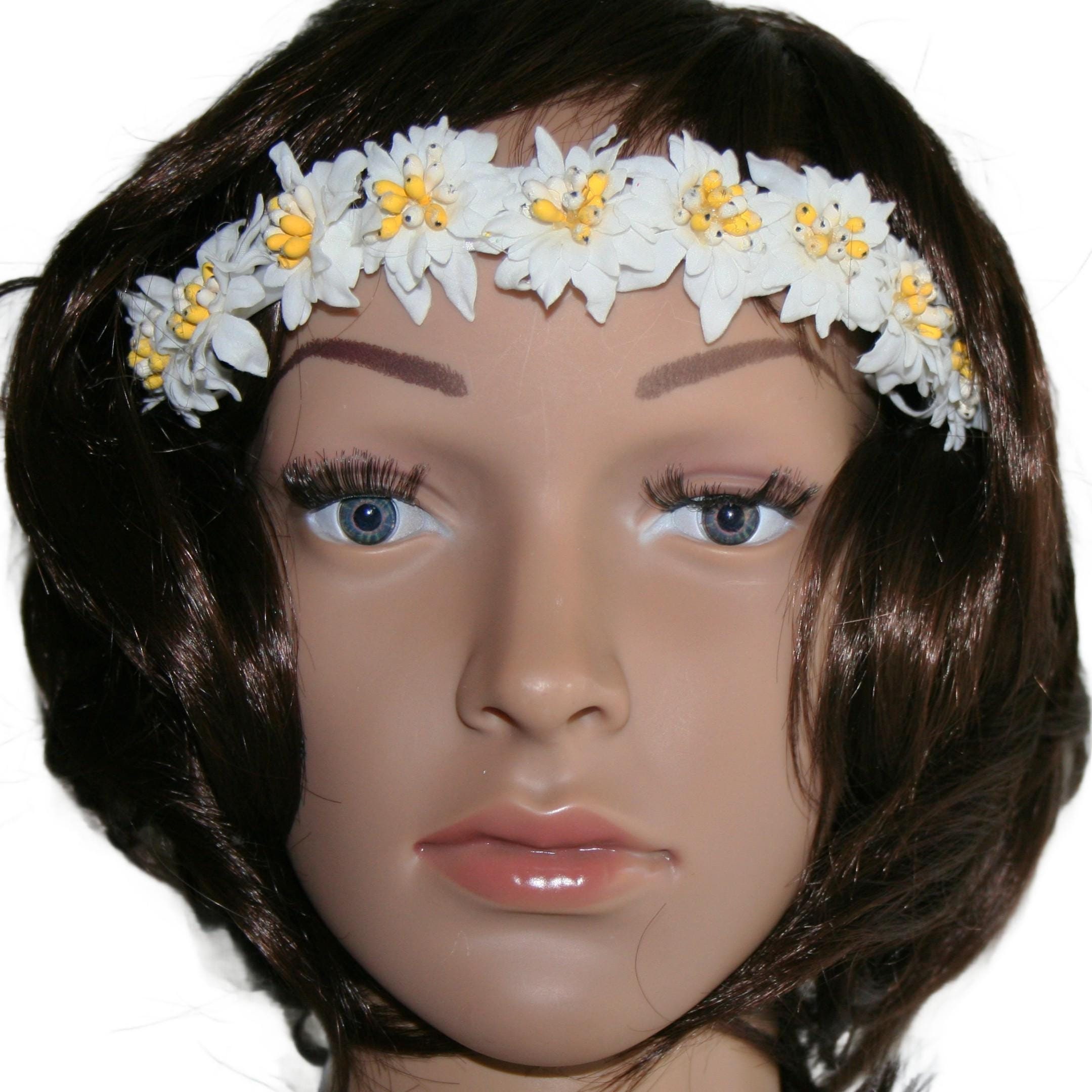 Flower Girl Crown Headband for Women Fabric Edelweiss Flowers White Soft Headband. Bridal Flower Crown Workout Headband Etsy