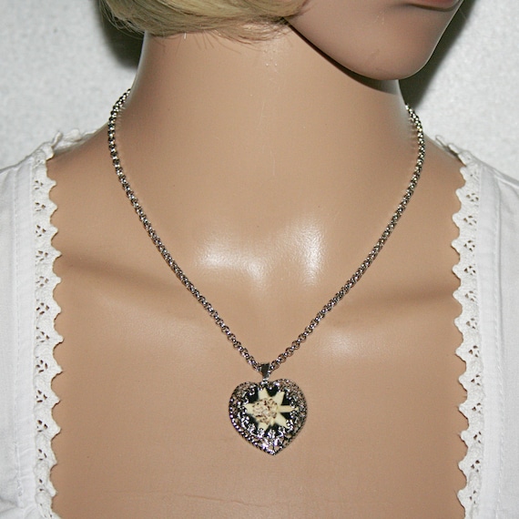 Trachtenschmuck Set Damen - Edelweiss Halskette & Ohrstecker Für Oktoberfest