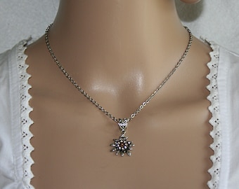 Halskette mit Edelweiß , Kette mit Anhänger , Blumenkette , Bergblumen Schmuck , Edelweißblüten , Damen Halskette
