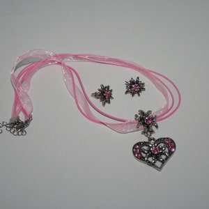 Heart pendant rhinestones edelweiss jewelry earrings jewelry set pink white or red image 4
