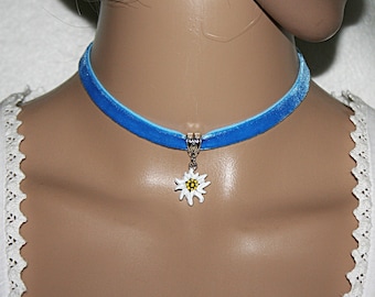 Edelweiss pendant / edelweiss flower choker with edelweiss / alpine flowers / necklace women / edelweiss  / chain with pendant / choker blue