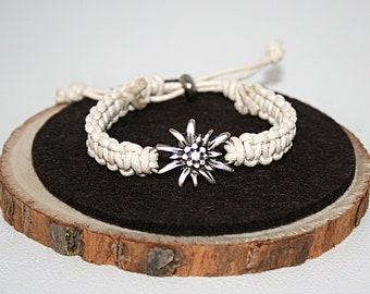 Traditional bracelet with Edelweiss  simple bracelet  adjustable bracelet  sister bracelet  mountain friends   mountain flower
