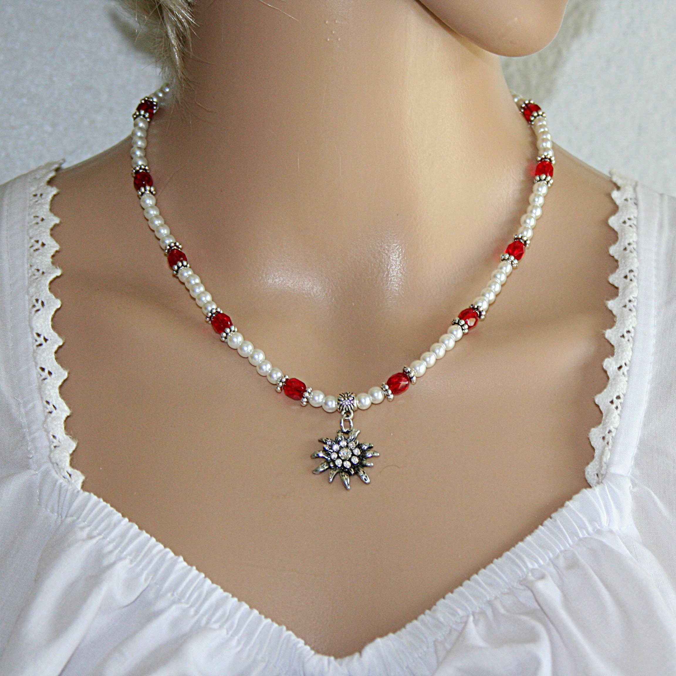 Edelweiss Trachtenkette - Kristall Halskette Für Dirndl