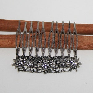 Edelweiss hair comb traditional costume jewelry hair accessory dirndl antique silver colored