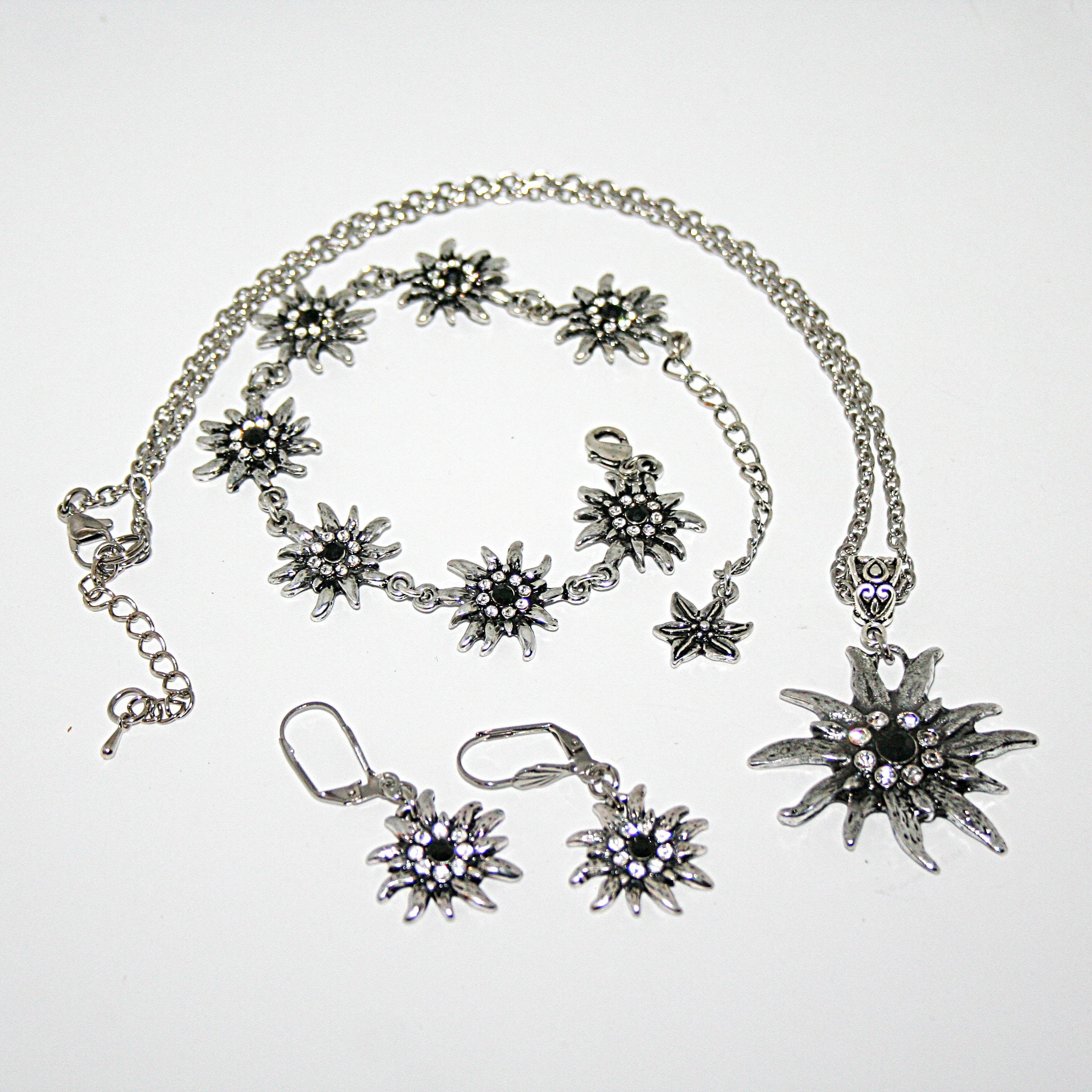 Collier Traditionnel Edelweiss Avec Strass – Pour Dirndl Et Tenues Folkloriques – Longueur Réglable 40-48 Cm
