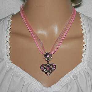 Heart pendant rhinestones edelweiss jewelry earrings jewelry set pink white or red image 3