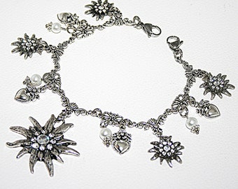 Charivari mit Edelweiss , Charivari Kette für das Dirndl , Trachtenschmuck , Blumenmädchen , Bergblumen , Alpenblumen , Trachtenhochzeit