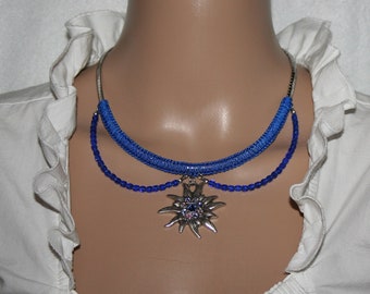 Dirndl-Choker-Collier mit Edelweiß royalblau