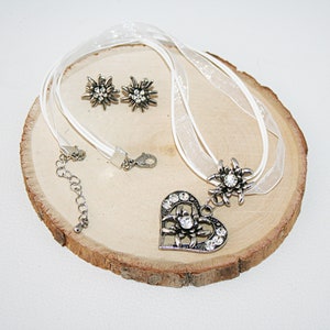 Heart pendant rhinestones edelweiss jewelry earrings jewelry set pink white or red White