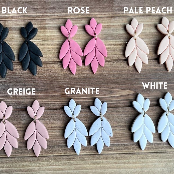 The “Alaine” | Neutral and Bright Colored Polymer Clay Leaf Dangle Earrings | 11 Available Colors