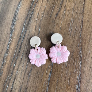 Pink Polymer Clay Flower Earrings