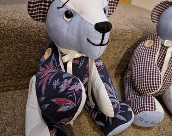 Customs Memory Bear from loved one's clothing - a memorial keepsake teddy bear - personalised rememberance gift - loss of dad - bereavement