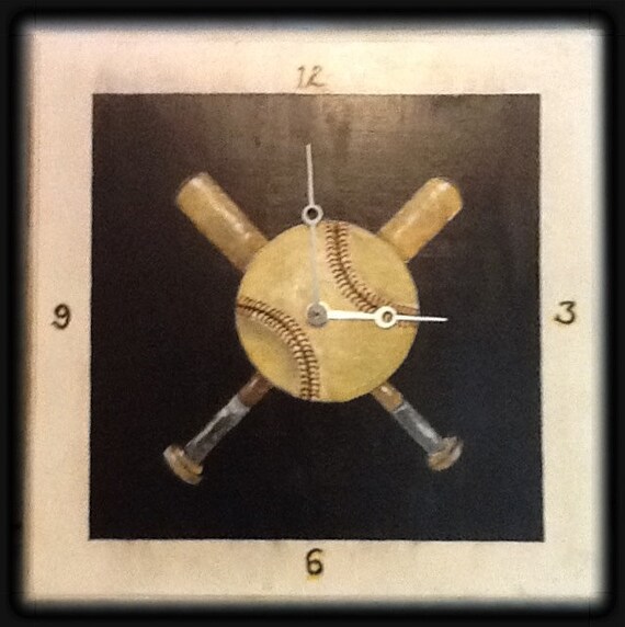 Items similar to Handmade, hand painted baseball clock. The ball and