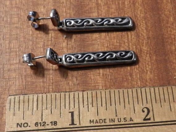 Thai Sterling Silver Rectangle Dangle Earrings Pu… - image 2