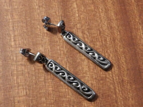 Thai Sterling Silver Rectangle Dangle Earrings Pu… - image 1
