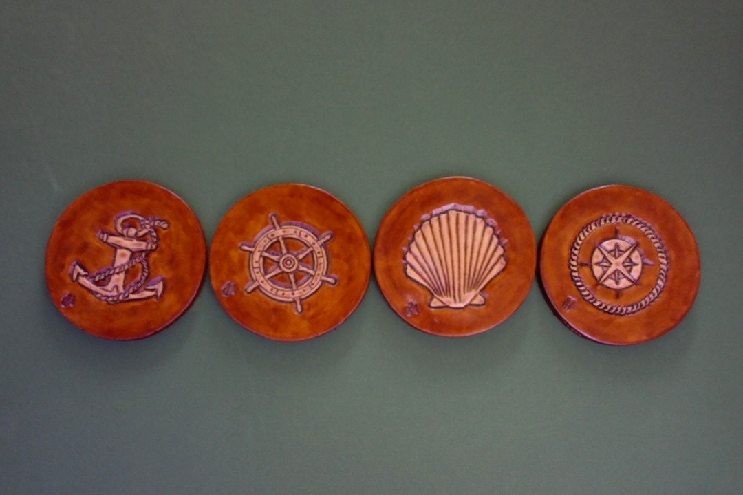 Coaster Set / Leather / Hand Carved and Tooled / Custom / Etsy