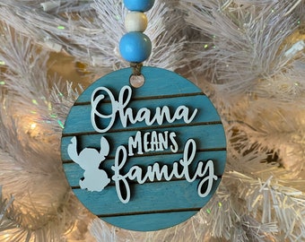 Ohana Means Family Inspired Ornament (Antique Blue)