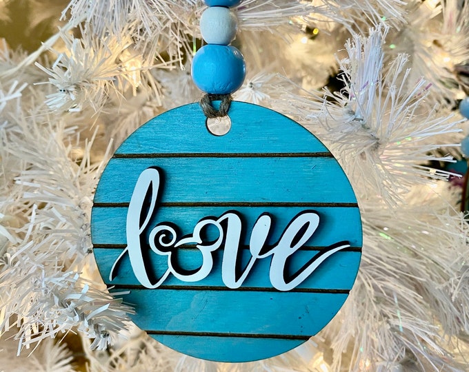 Love Personalized Name Ornament (Antique Blue), Wooden Home Decor, Hand Painted, Christmas Gift, Home Decor