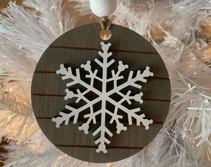 Farmhouse Snowflake Ornament (Grey), Wooden Home Decor, Hand Painted, Christmas Gift, Home Decor