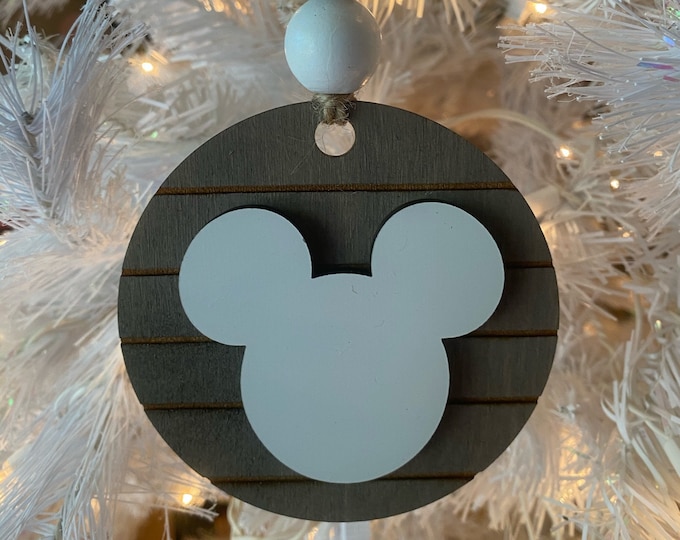 Farmhouse Mouse Inspired Ornament (Grey) Wooden Home Decor, Hand Painted, Christmas Gift, Home Decor