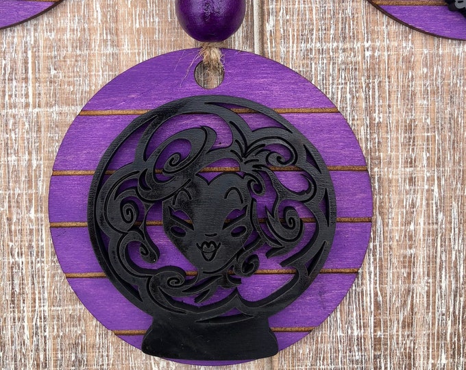 Madame Leota Inspired Ornament (Purple), Haunted Home Decor, Wooden Home Decor, Hand Painted, Christmas Gift, Home Decor